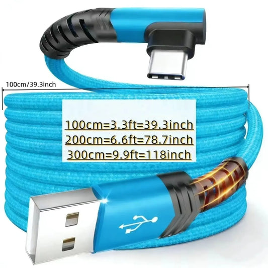 USB C Cable 90 Degrees, USB a to USB C Right Angle Nylon Braided Fast Charging Cable for Iphone 16 Pro Max, Ipad Air6, Huawei, Oppo, Xiaomi