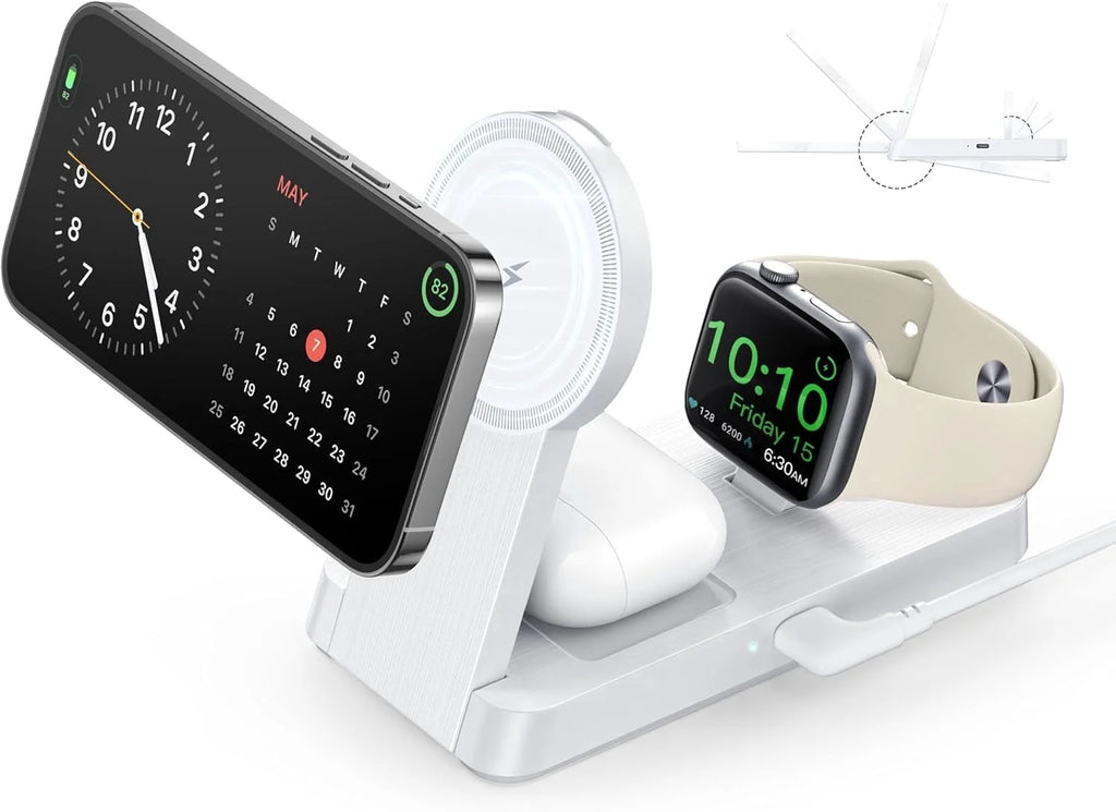 3 in 1 Charging Station - 2026 Foldable Wireless Charger Compatible for Iphone 17/16/15/14/13/12 plus Pro Max, Iwatch & Airpods, White
