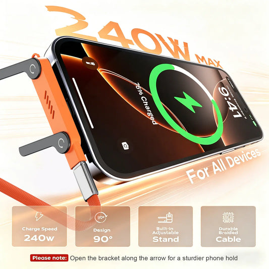 #Summer Wins MOJUE 240W Invisible Stand Fast Charging Cable, 240W USB C to USB C Flat Cable 90 Degree Angled, Sideways Phone Type C Charger Cord (4.9FT) Compatible with Iphone 15 16 17 Series ,Samsung S26 S25