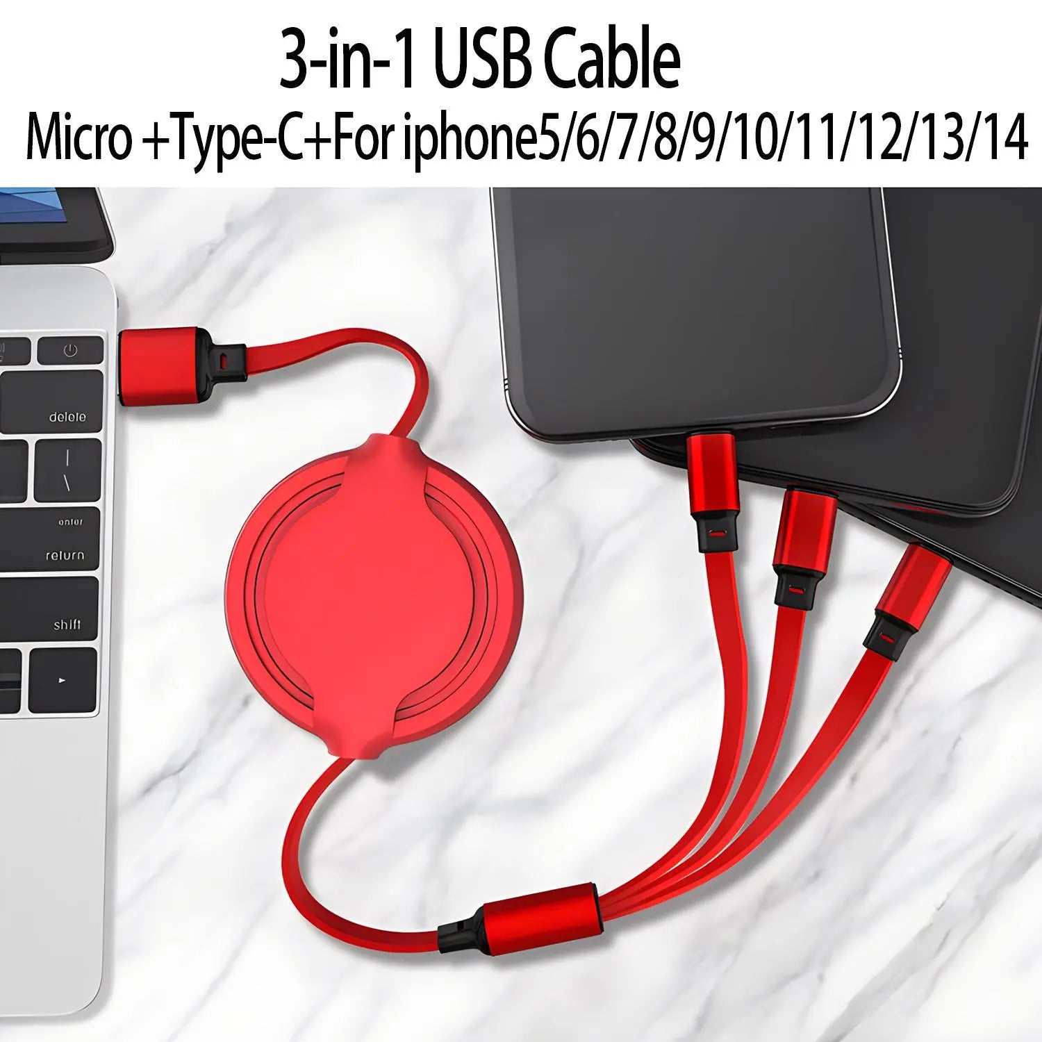 Three-In-One Retractable Expandable Length Durable Multifunctional Charging Cable for Apple C Type Android Phone Fast Charging USB Cable Suitable for Iphone USB-C Total Length 1M