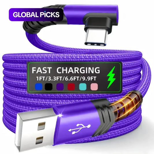 USB C Cable 90 Degrees, USB a to USB C Right Angle Nylon Braided Fast Charging Cable for Iphone 16 Pro Max, Ipad Air6, Huawei, Oppo, Xiaomi