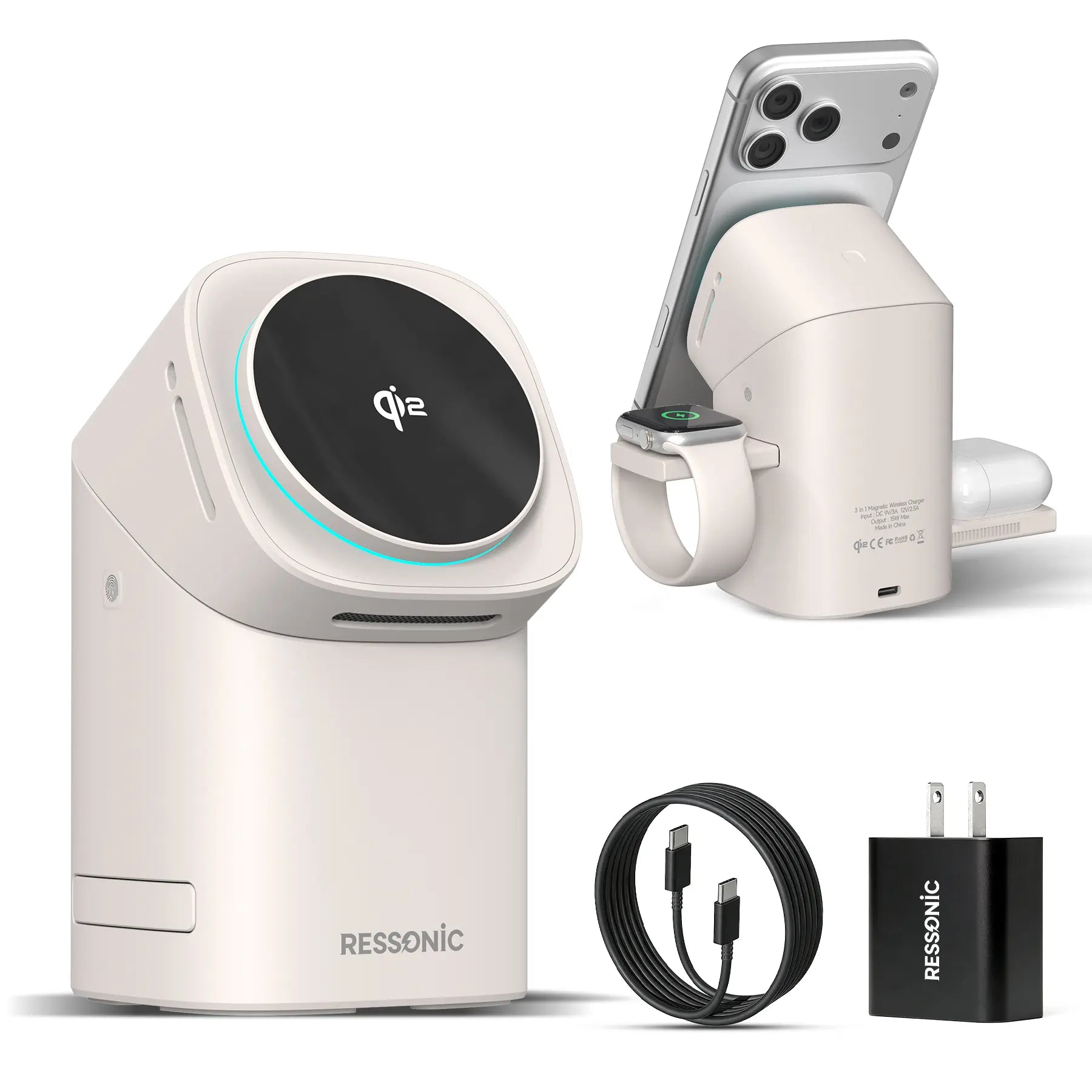 3 in 1 for Apple & Samsung Wireless Charger - Charging Station, Qi 2 Certified 15W Fast Magnetic Charger Stand with 30W Adapter for Magsafe Iphone 17/16/15/14/13/12 Pro Max, Airpods, Apple & Galaxy Watch