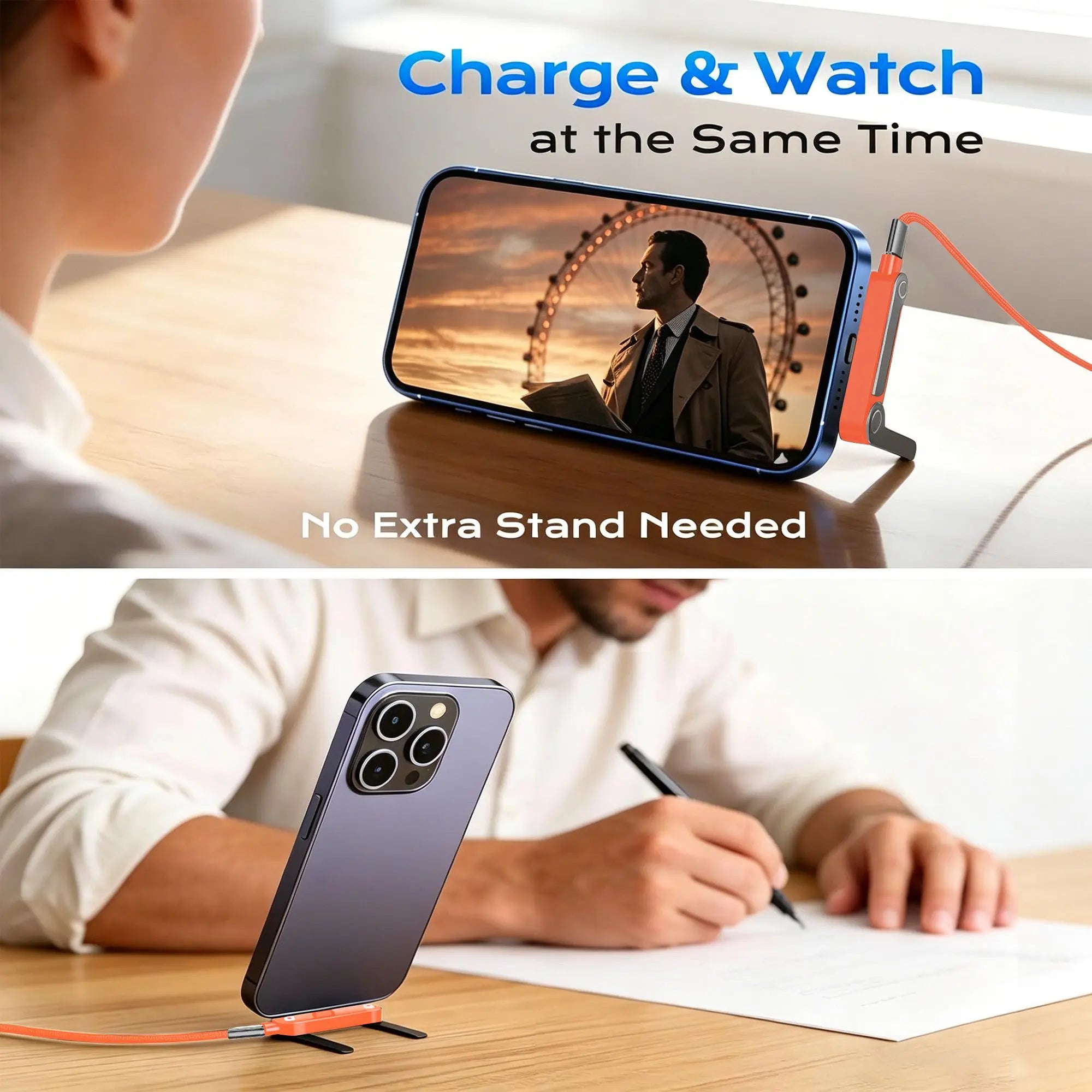 #Summer Wins MOJUE 240W Invisible Stand Fast Charging Cable, 240W USB C to USB C Flat Cable 90 Degree Angled, Sideways Phone Type C Charger Cord (4.9FT) Compatible with Iphone 15 16 17 Series ,Samsung S26 S25