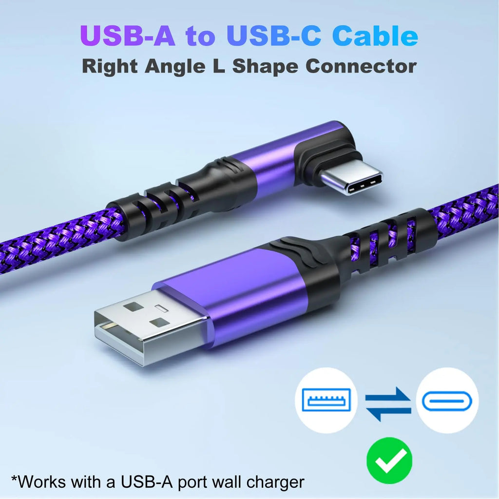 USB C Cable 90 Degrees, USB a to USB C Right Angle Nylon Braided Fast Charging Cable for Iphone 16 Pro Max, Ipad Air6, Huawei, Oppo, Xiaomi