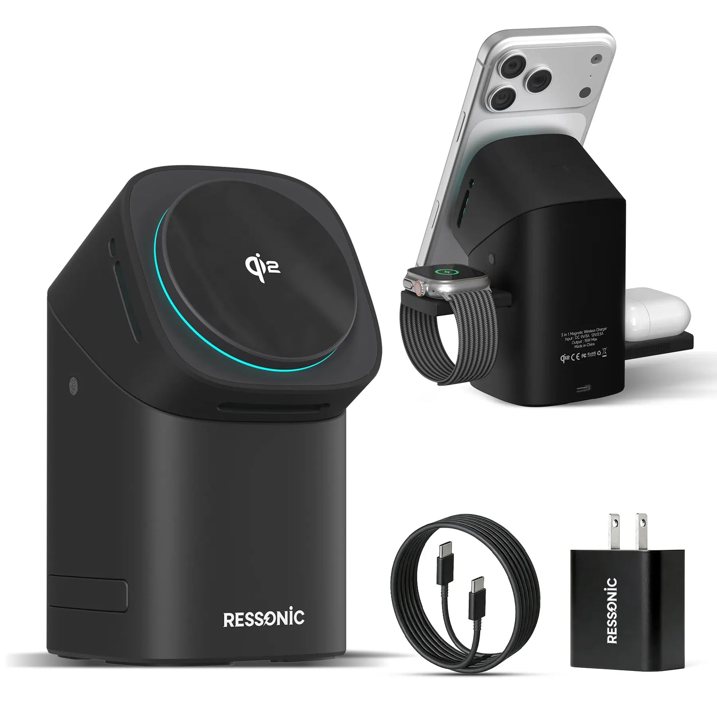 3 in 1 for Apple & Samsung Wireless Charger - Charging Station, Qi 2 Certified 15W Fast Magnetic Charger Stand with 30W Adapter for Magsafe Iphone 17/16/15/14/13/12 Pro Max, Airpods, Apple & Galaxy Watch