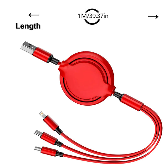Three-In-One Retractable Expandable Length Durable Multifunctional Charging Cable for Apple C Type Android Phone Fast Charging USB Cable Suitable for Iphone USB-C Total Length 1M