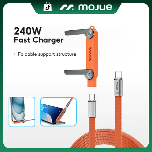 #Summer Wins MOJUE 240W Invisible Stand Fast Charging Cable, 240W USB C to USB C Flat Cable 90 Degree Angled, Sideways Phone Type C Charger Cord (4.9FT) Compatible with Iphone 15 16 17 Series ,Samsung S26 S25