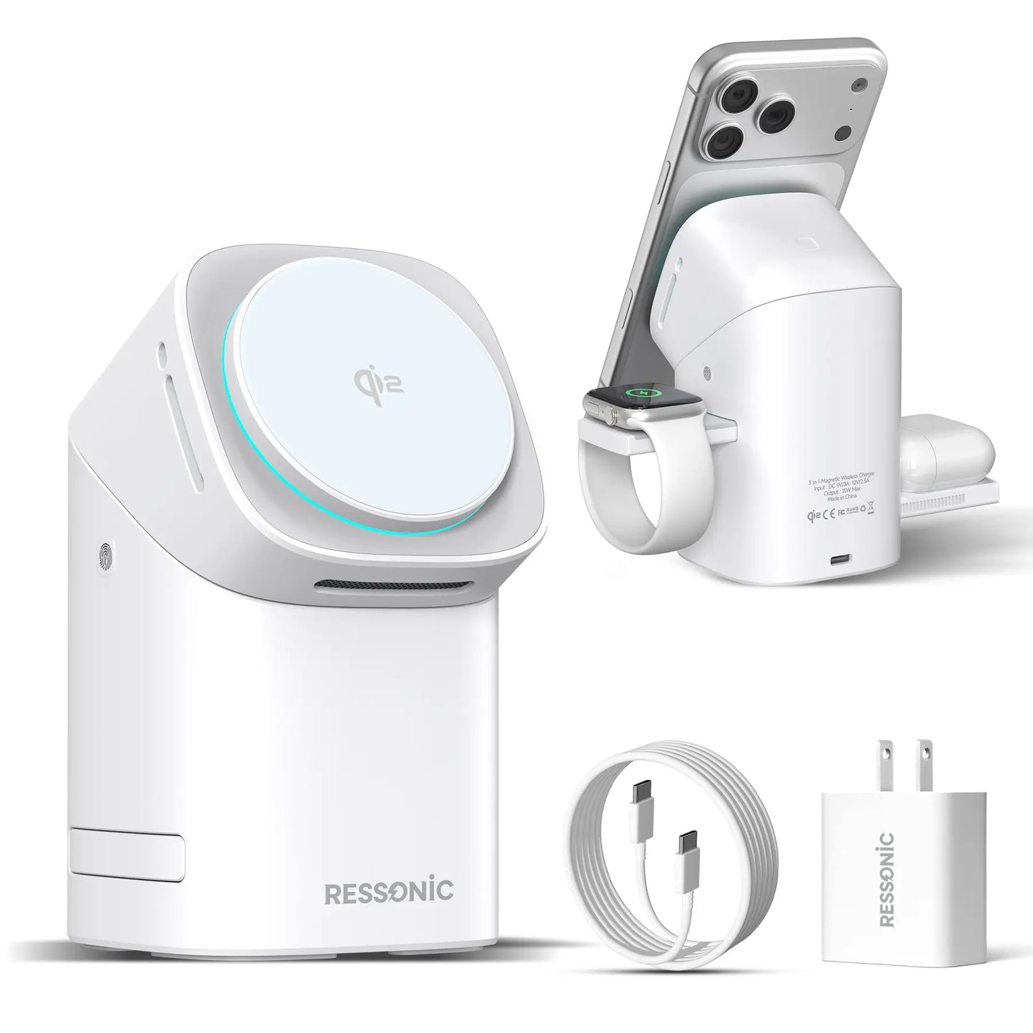 3 in 1 for Apple & Samsung Wireless Charger - Charging Station, Qi 2 Certified 15W Fast Magnetic Charger Stand with 30W Adapter for Magsafe Iphone 17/16/15/14/13/12 Pro Max, Airpods, Apple & Galaxy Watch